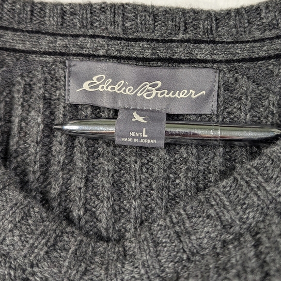 Eddie‎ Bauer Fisherman Sweater Grey Wool Blend Men's L - Picture 11 of 13